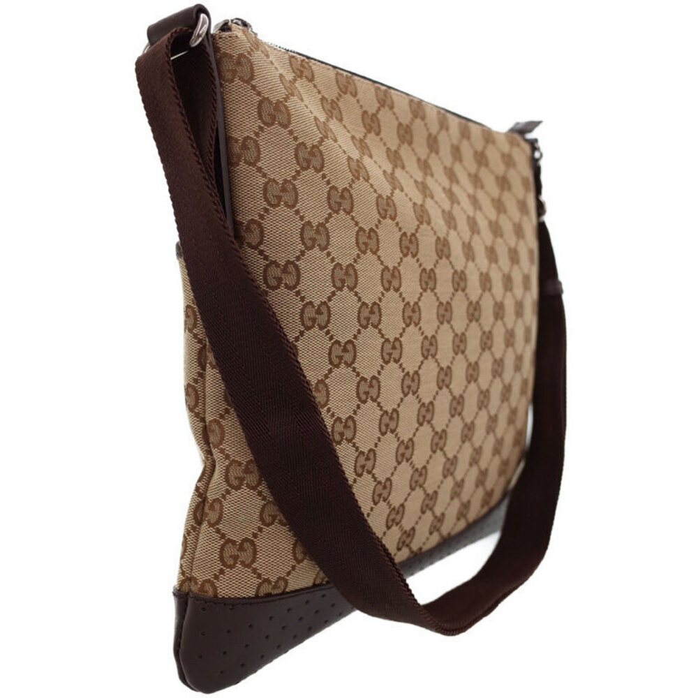 Gucci GG Perforated Messenger Canvas Bag Black Crossbody Leather
